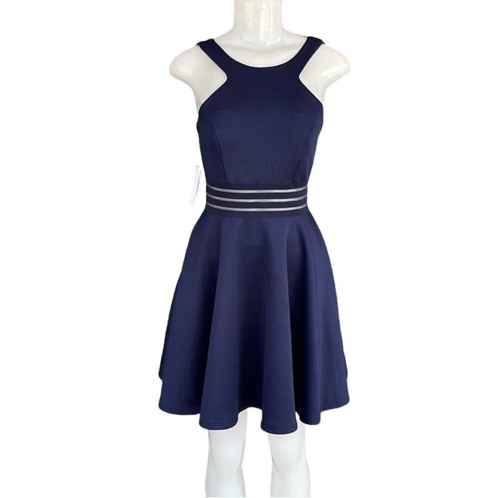 City Studio Navy Fit-and-Flare Mini Dress with Striped Waist Size 3 - Picture 11 of 11